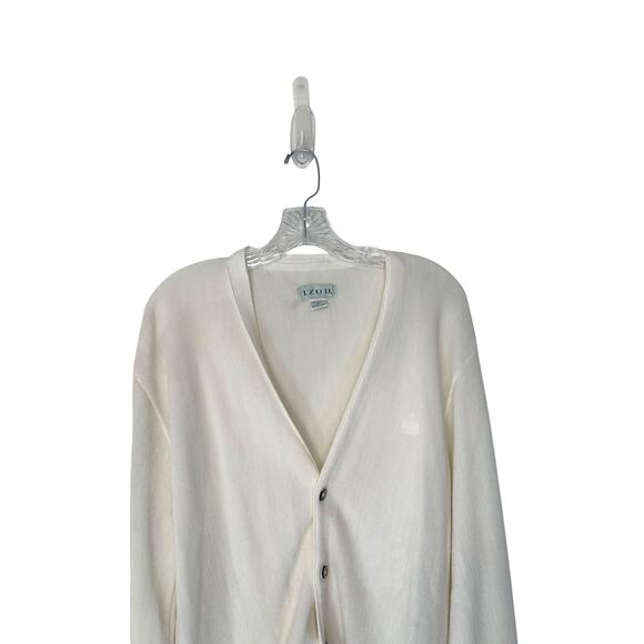 Izod Cardigan Men's Basic White Vintage Academia Preppy Button‎ Up Knit Medium - Picture 9 of 13